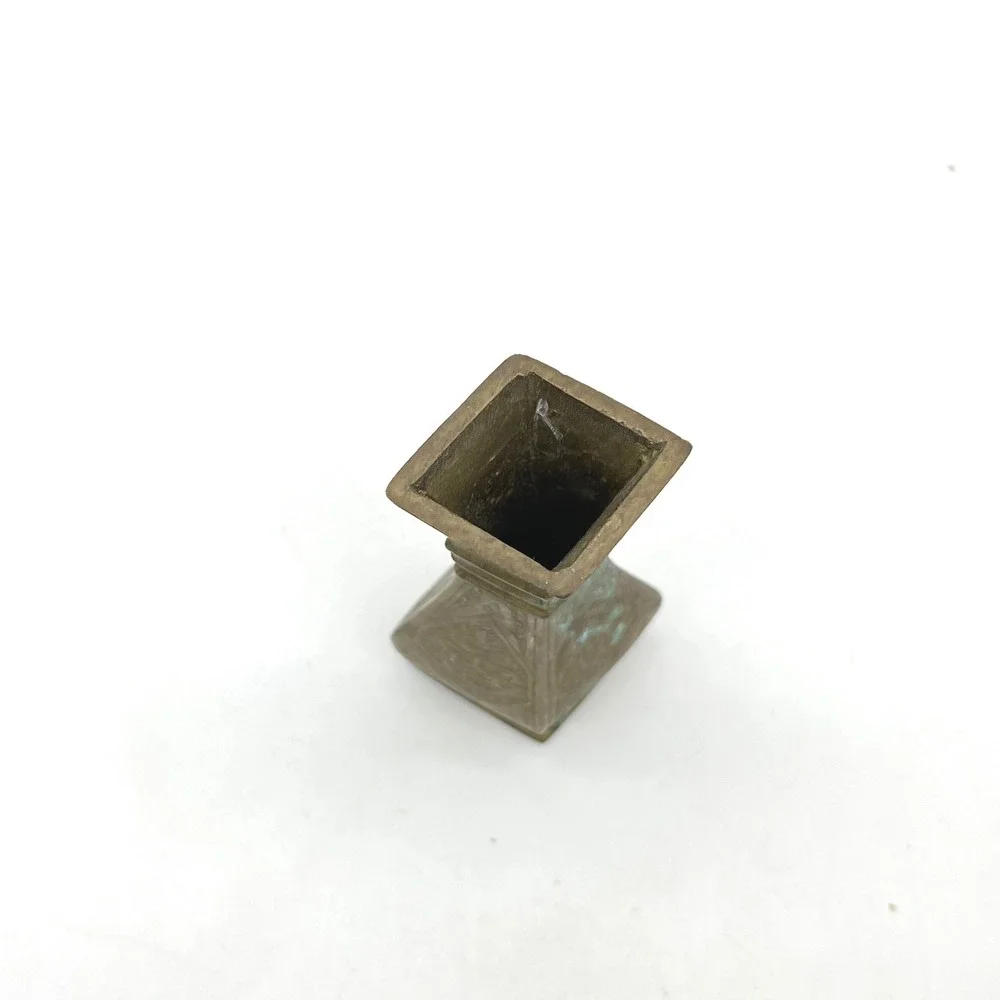 Vintage Brass Vase Etched Floral Design Square Neck Tall Accent‎ Decor